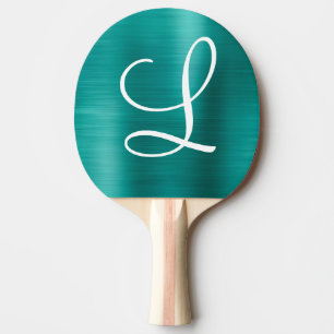 Blauwgroen grafisch geborsteld Metaal Monogram Tafeltennisbatje