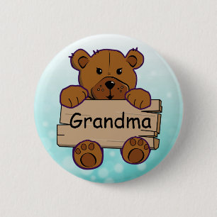 Blauwgroen Grandma Teddy Bear Baby shower Ronde Button 5,7 Cm