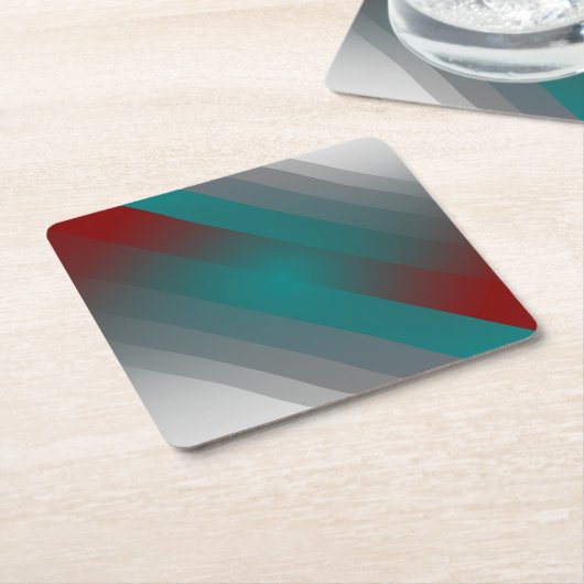blauwgroen grauwe strepen van burgundy vierkante kartonnen onderzetter (Schuin)