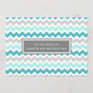 Blauwgroen Gray Chevron 40th Birthday Party Invita Kaart