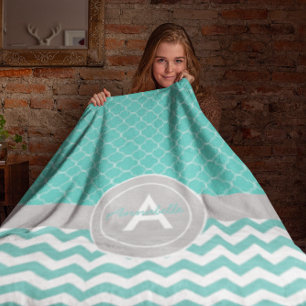 Blauwgroen Gray Chevron Quatrefoil Fleece Deken