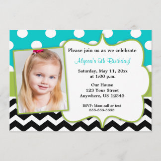 Blauwgroen Green Black Chevron Photo Invite Kaart