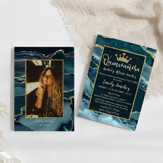 Blauwgroen Green Gold Agate Spaans Quinceañera Fot Kaart