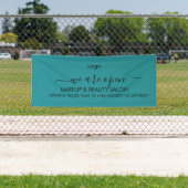 Blauwgroen Green Lips schoonheidssalon Spandoek (Insitu)