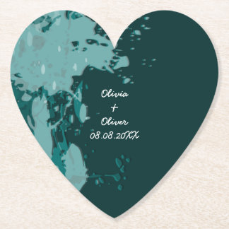 Blauwgroen-Green Paint Splatter Hartvormig Onderze Kartonnen Onderzetters