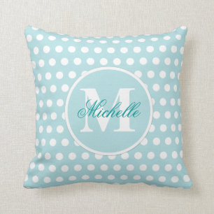 Blauwgroen-Green Polka Dot Monogram Pillow Kussen