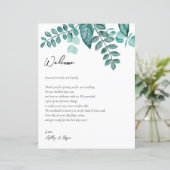 Blauwgroen Greenery Wedding Welcome Letter & Itine (Staand voorkant)