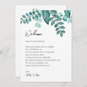 Blauwgroen Greenery Wedding Welcome Letter & Itine Programma (Voorkant / Achterkant)