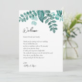 Blauwgroen Greenery Wedding Welcome Letter & Itine Programma (Staand voorkant)