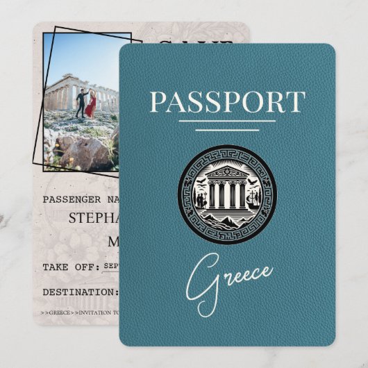 Blauwgroen Grieks paspoort Opslaan Kaart datum (Voorkant / Achterkant)