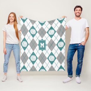 blauwgroen grijs argyle-patroon volleyballen monog fleece deken