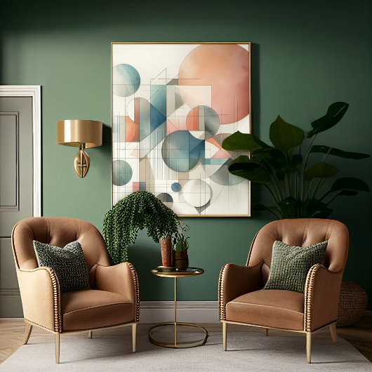 Blauwgroen grijs blauw beige roest rood Abstract k Canvas Afdruk