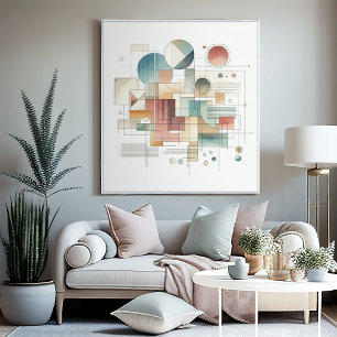 Blauwgroen grijs blauw beige roest rood Abstract k Canvas Afdruk