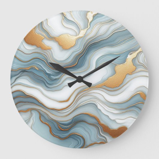 Blauwgroen Grijs Blauw Goud Marmeren Kunstpatroon Grote Klok (Voorkant)