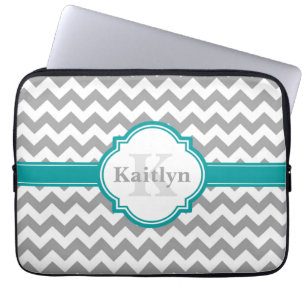 Blauwgroen grijs Chevron Pattern & Moroccan Quatre Laptop Sleeve