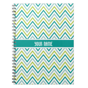 Blauwgroen grijs Chevron Zigzag Monogram Notitieboek