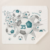 blauwgroen grijs decor-voetbal sherpa deken (Voorkant (horizontaal))