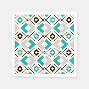 Blauwgroen grijs en beige geometrisch patroon  servet