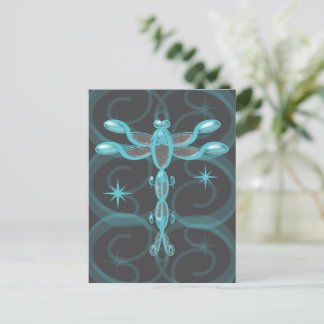 Blauwgroen, grijs, glazen dragonfly met sterren briefkaart