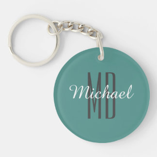 Blauwgroen & Grijs Monogram Naam, Personaliseren Sleutelhanger