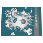 blauwgroen grijs voetbal blowout gepersonaliseerd groot cadeauzakje (Voorkant)
