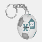 blauwgroen grijs wit team kleuren voetbaltas label sleutelhanger (Voorkant Links)