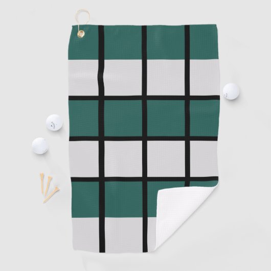 Blauwgroen grijs zwart geruit patroon golfhanddoek (Insitu)