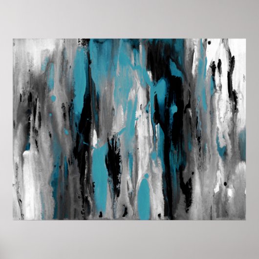 Blauwgroen grijs zwart-wit Abstract Poster (Voorkant)