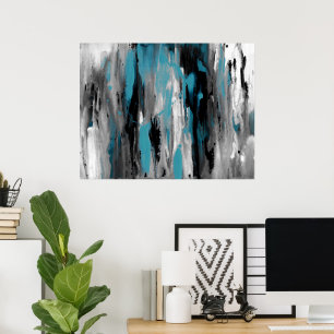 Blauwgroen grijs zwart-wit Abstract Poster