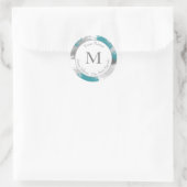 Blauwgroen grijze Abstracte penseellabels Ronde Sticker (Tas)