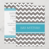 Blauwgroen Grijze Chevron Bar Mitswa Uitnodigingen (Voorkant / Achterkant)