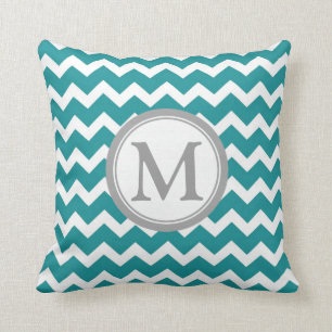 Blauwgroen grijze Chevron Monogram Decoratief Pill Kussen