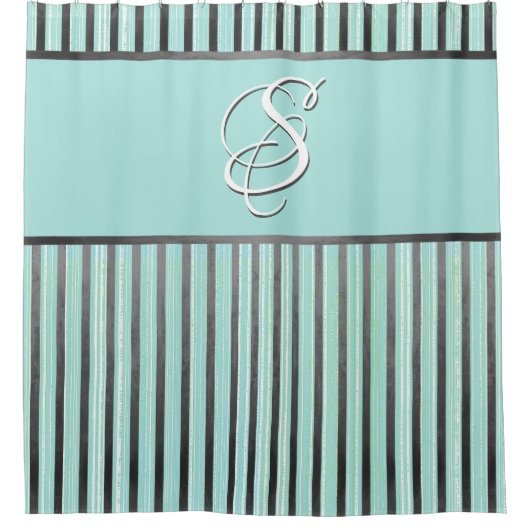 Blauwgroen, grijze en witte strepen douchegordijn (Voorkant)