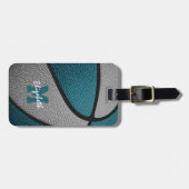 blauwgroen grijze monogrammen basketbal bagagelabel (Voorkant horizontaal)