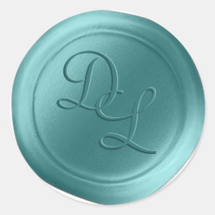 Blauwgroen Groen 2 Letter Monogram Wax Seal Sticke Ronde Sticker