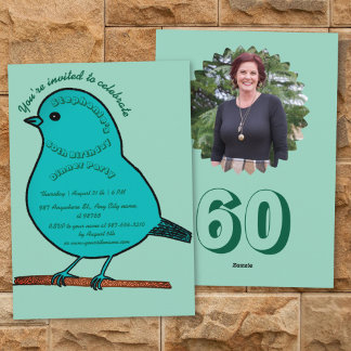 Blauwgroen & Groen 60ste Verjaardag Schattige Bird Kaart