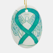 Blauwgroen groen bewustzijn Ribbon Angel Art Ornam Keramisch Ornament (Achterkant)