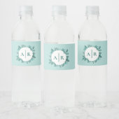 Blauwgroen groen bladeren bruiloft monogram waterfles etiket (Flessen)