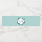 Blauwgroen groen bladeren bruiloft monogram waterfles etiket (Enkel label)