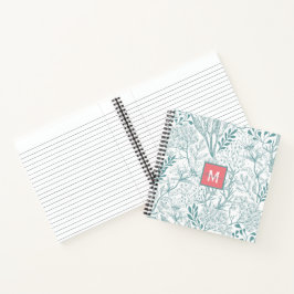 Blauwgroen groen bloemenmonogram notitieboek