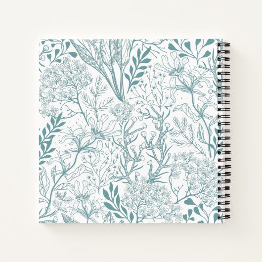 Blauwgroen groen bloemenmonogram notitieboek (Achterkant)