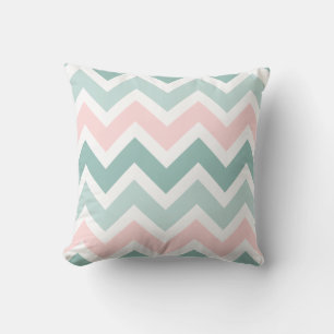 Blauwgroen Groen Blush Roze Chevron Zigzag Patroon Kussen