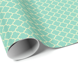 Blauwgroen-groen en Beige Patroon Quatrefoil Cadeaupapier