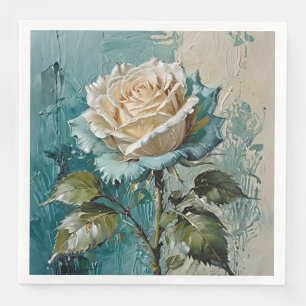 Blauwgroen Groen en Cream Roos Floral Art Design Servet