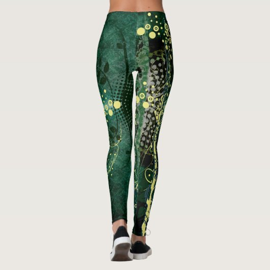 Blauwgroen groen en geel Abstract golfpatroon Leggings (Achterkant)