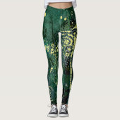 Blauwgroen groen en geel Abstract golfpatroon Leggings