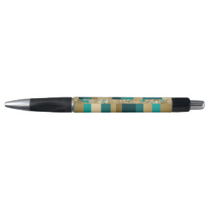 Blauwgroen groen en goud geometrisch patroon met b pen