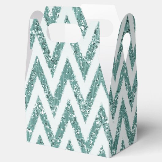 Blauwgroen Groen en Wit Faux Glitter Zigzag Bedankdoosjes (Geopend)