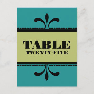 Blauwgroen/groen Fancy Art Deco Table Number Brief Briefkaart