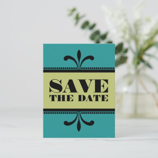 Blauwgroen/Groen Fancy Kunstdeco sparen het Briefk Aankondigingskaart (Staand voorkant)